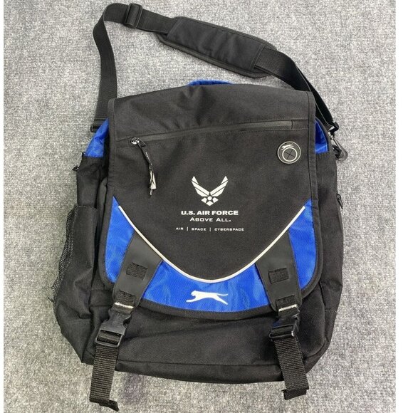 Puma US Air Force Laptop Computer Soft Side Padded Case Shoulder Strap Black Blu - Picture 1 of 16